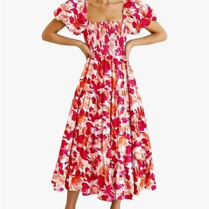 Floral Puff Sleeve Midi Dress